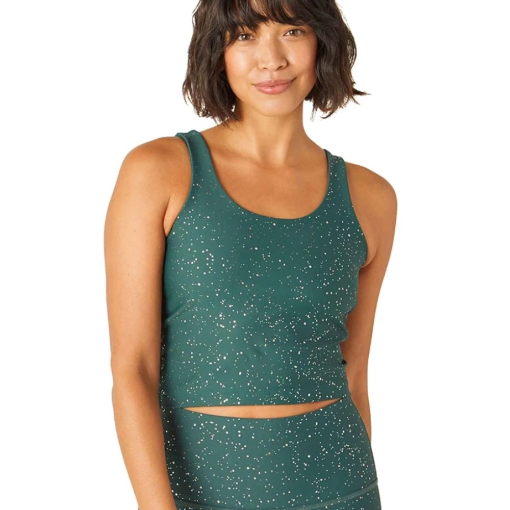 Keep it Simple Cropped Yoga Tank - Hunter Green Antique Gold Sparkle